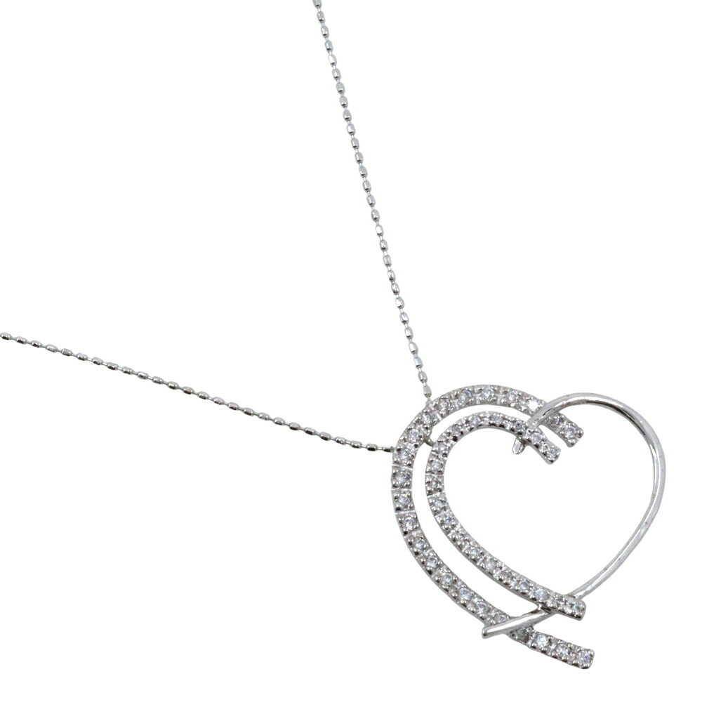 ハート ネックレス K14ホワイトゴールド×ダイヤモンド ハート 約2.7g heart レディース【中古】A+ランク|質にしきの【ブランド販売・買取】