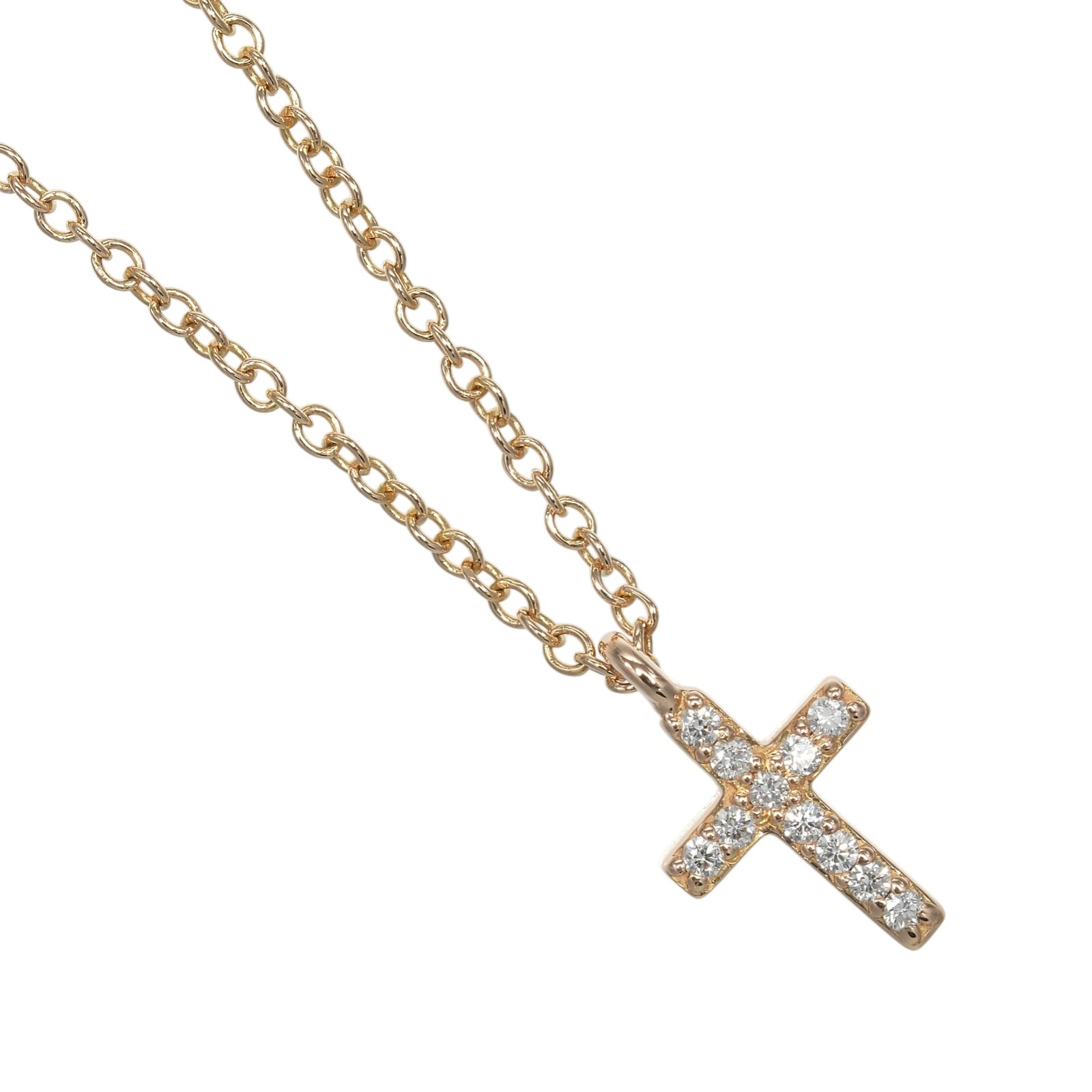 ティファニー メトロクロス ミニ ネックレス K18PG ピンクゴールド ダイヤモンド 約1.75g TIFFANY&Co.【中古】Aランク