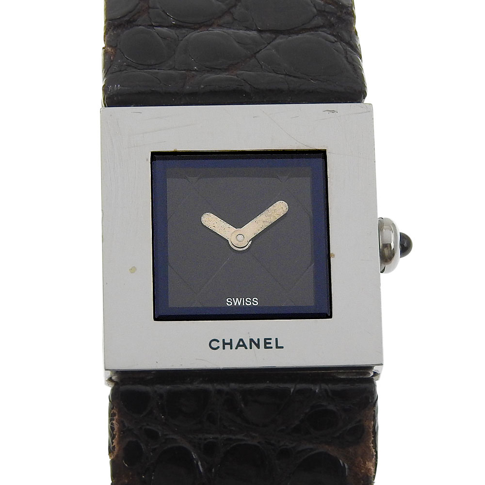 シャネル CHANEL マトラッセ 腕時計 ステンレススチール×クロコダイル ブラック クオーツ アナログ表示 黒文字盤 Matelasse レディース【中古】