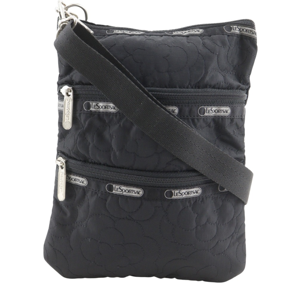 レスポートサック LeSportsac ポシェット ショルダーバッグ フラワーステッチ ナイロン 黒 フラワー 斜め掛け 肩掛け ファスナー Pochette レディース【中古】