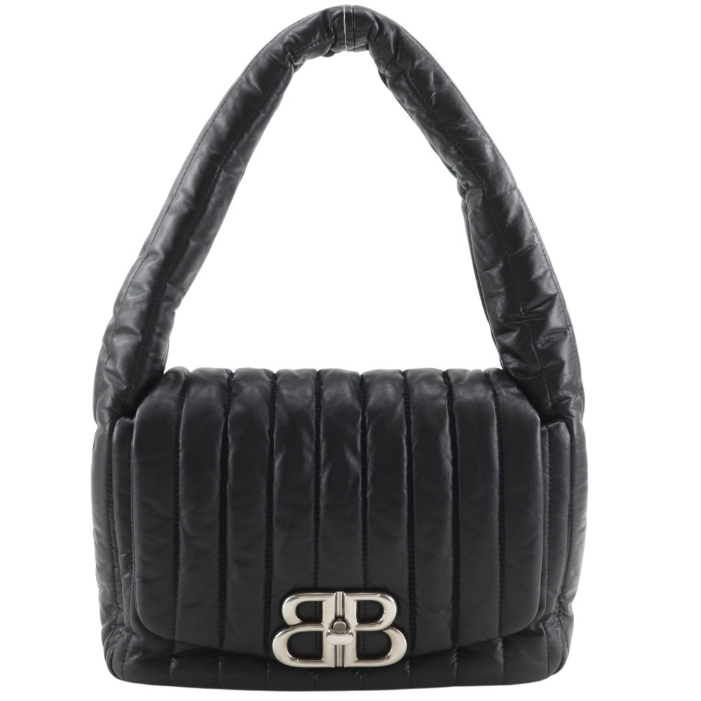 バレンシアガ BALENCIAGA モナコ ショルダーバッグ キルティング 787896 カーフ 黒 肩掛け A5 ターンロック Monaco レディース【中古】A+ランク
