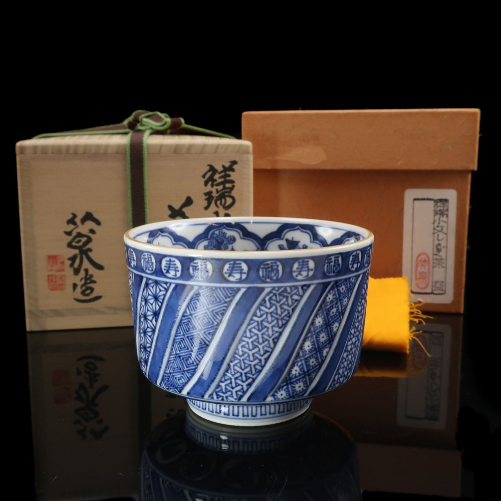 京焼 kyoyaki 五世 三浦竹泉 作 祥瑞小文しのぎ 茶碗 茶道具 陶磁器 Shozui Kobun Shinogi tea bowl made by Takeizumi Miura, the fifth generation _【中古】Aランク