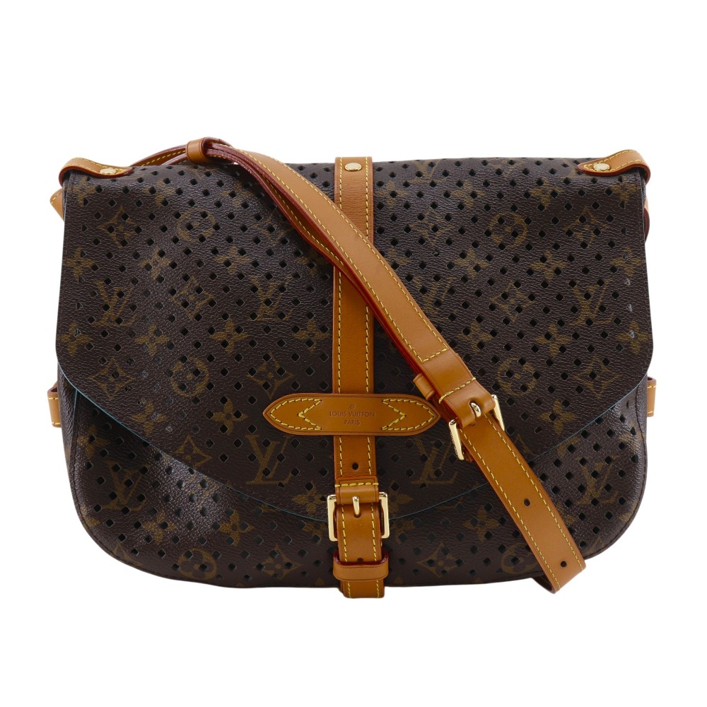 ルイ・ヴィトン LOUIS VUITTON ソミュールPM ショルダーバッグ M93998 モノグラムペルフォ テュルコワーズ 2011年 茶 TJ4181 斜め掛け 肩掛け A5 ベルト金具 Saumur PM レディース【中古】A-ランク|質にしきの【ブランド販売・買取】