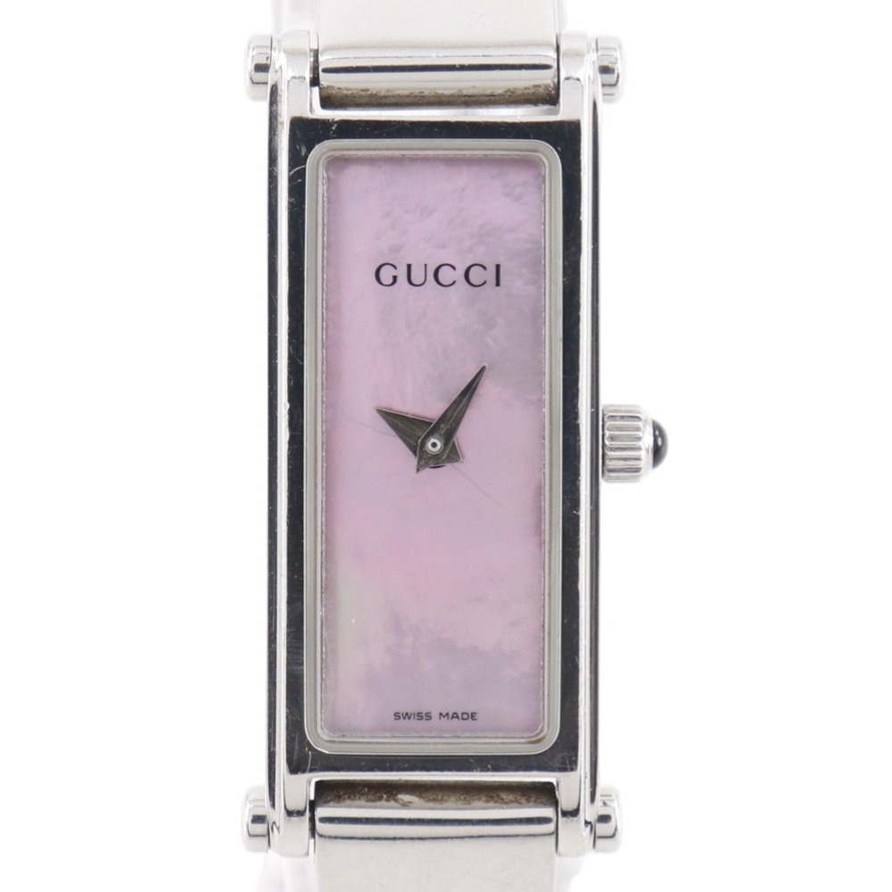 グッチ GUCCI 腕時計 1500L ステンレススチール クオーツ アナログ表示 ピンクシェル文字盤 レディース【中古】
