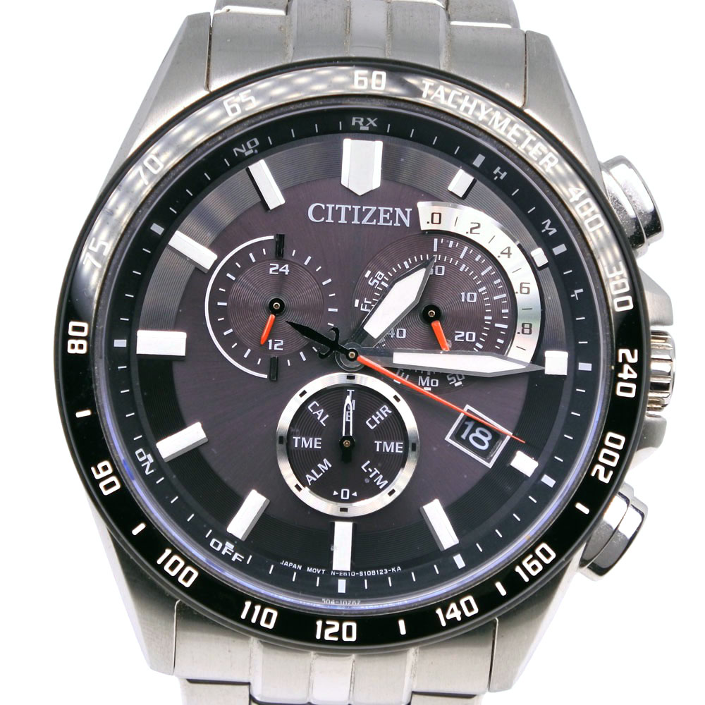 シチズン CITIZEN コレクション 腕時計 AT3004-58E E610-S074339 ステンレススチール シルバー エコドライブ電波時計 クロノグラフ 黒文字盤 collection メンズ【中古】Aランク