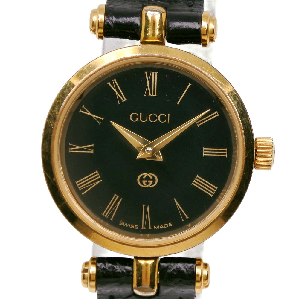 グッチ GUCCI シェリーライン 腕時計 ステンレススチール×クロコダイル クオーツ アナログ表示 黒文字盤 Sherry line レディース【中古】