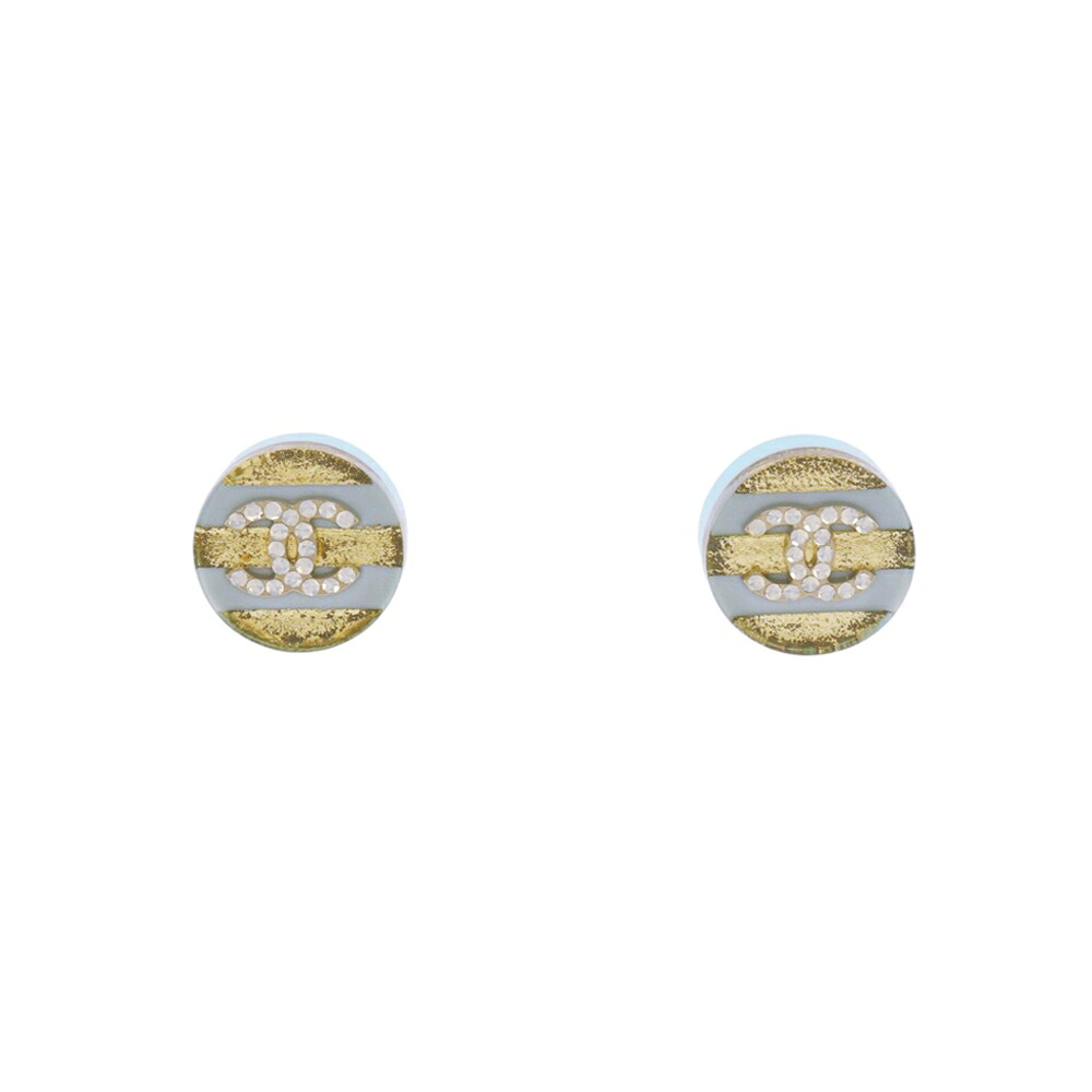 シャネル CHANEL ロゴ ココマーク ピアス ストライプ 樹脂系&times;ラインストーン&times;メタル(ＧＰ) フランス製 ゴールド 13C 約2.73g Logo COCO Mark レディース【中古】Aランク｜質にしきの【ブランド販売・買取】