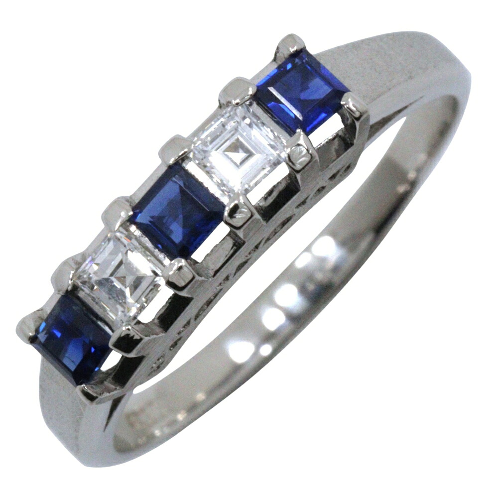 一文字 14号 リング・指輪 Pt900プラチナ&times;サファイア&times;ダイヤモンド 一文字 約3.7g One character レディース【中古】Aランク｜質にしきの【ブランド販売・買取】