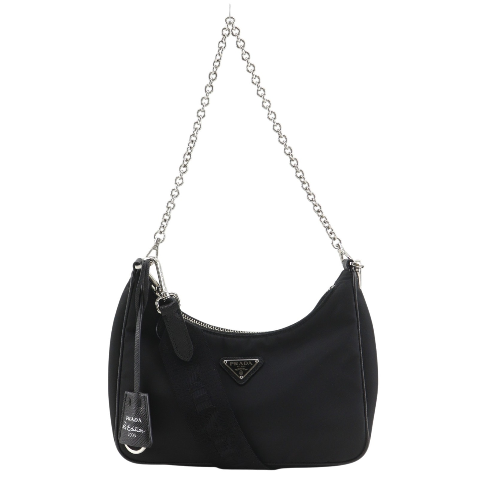プラダ PRADA リエディション 2005 リナイロン ショルダーバッグ 1BH204 ナイロン&times;サフィアーノ NERO イタリア製 黒 斜め掛け 肩掛け 2way ファスナー Re-edition 2005 Re-nylon レディース【中古】Aランク｜質にしきの【ブランド販売・買取】