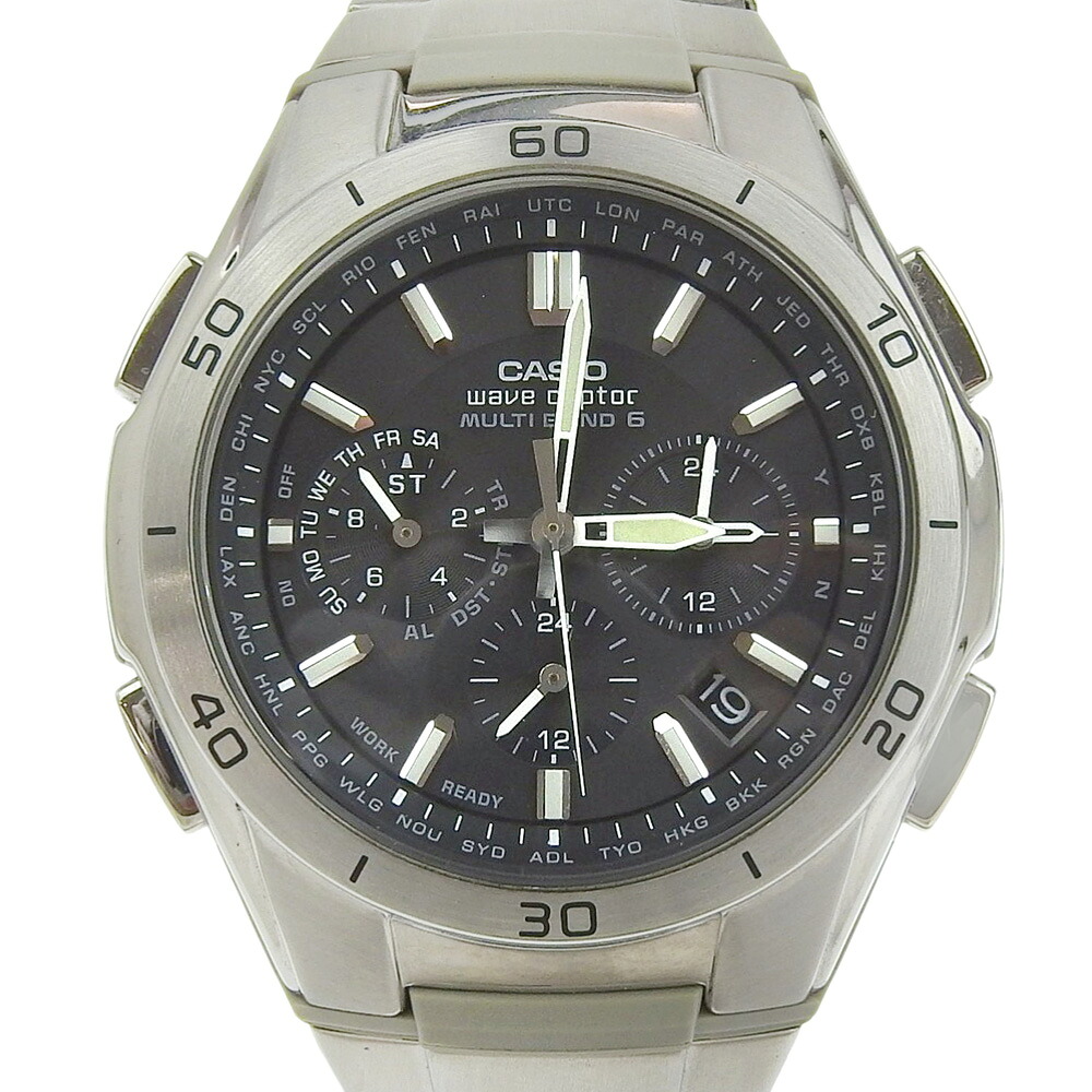 カシオ CASIO ウェーブセプター 腕時計 マルチバンド6 WVQ-M410D-1AJF ステンレススチール シルバー ソーラー電波時計 ワールドタイマー グレー文字盤 Wave scepter メンズ【中古】Aランク｜質にしきの【ブランド販売・買取】