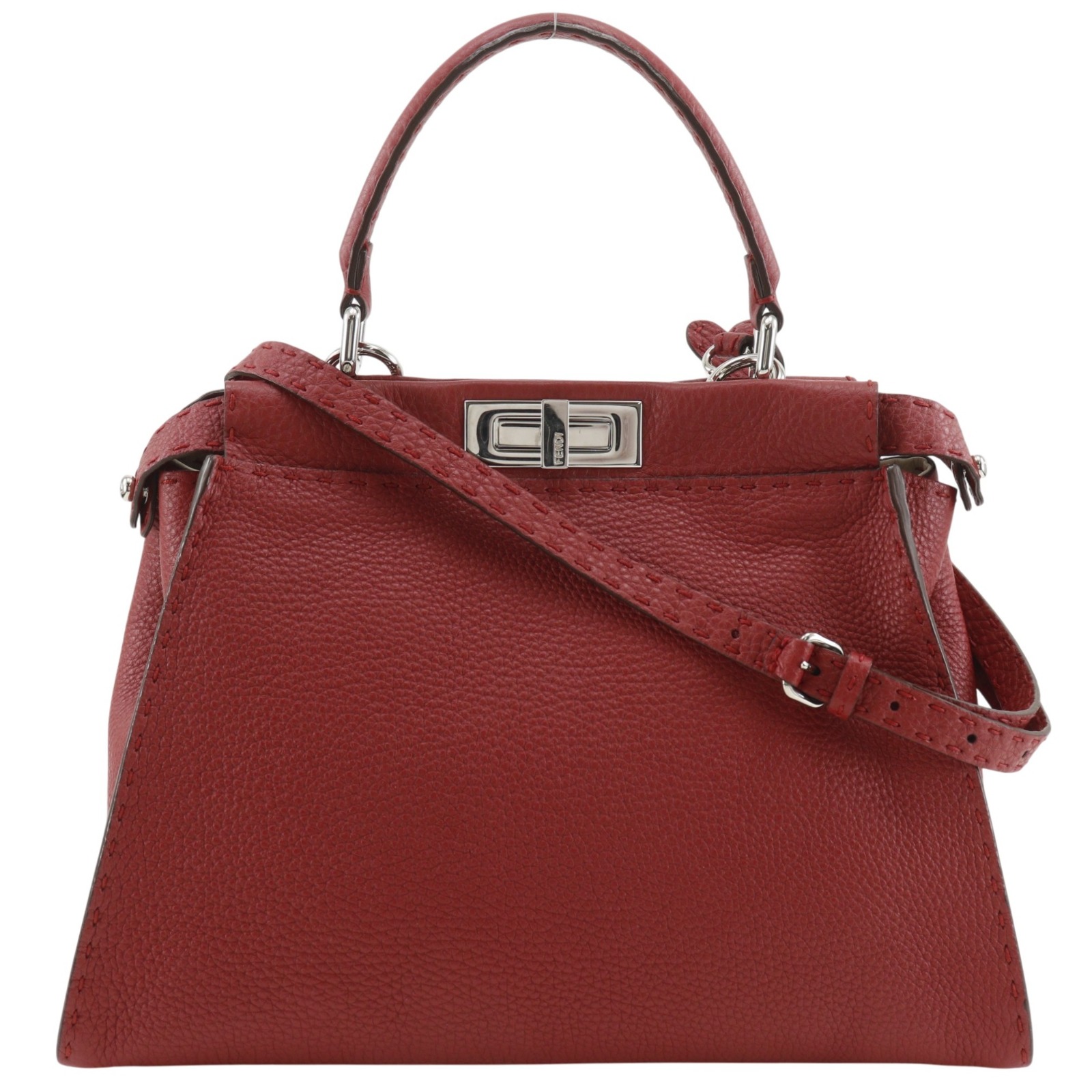 フェンディ FENDI ピーカブー ミディアム ハンドバッグ セレリア 2WAYショルダー 8BN226 レザー 赤 斜め掛け 肩掛け 手提げ 2way A5 ターンロック Peekaboo medium レディース【中古】｜質にしきの【ブランド販売・買取】