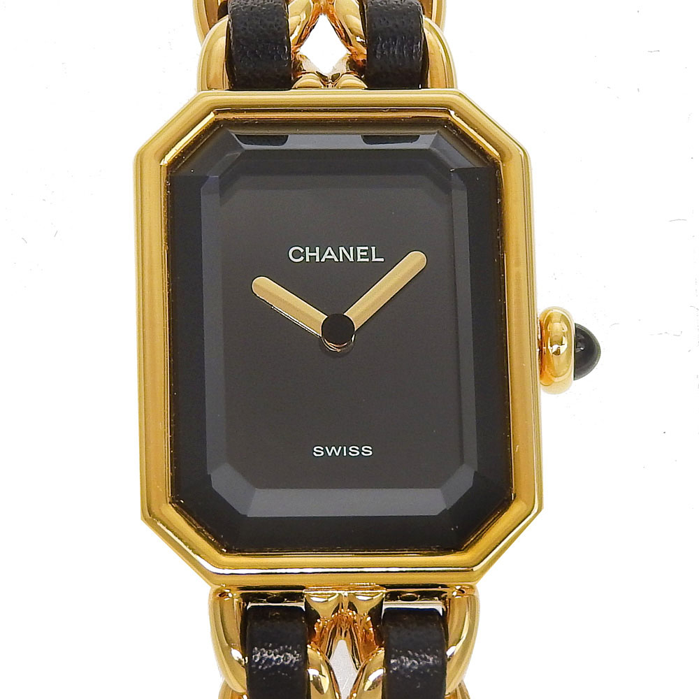 シャネル CHANEL プルミエールS 腕時計 H0001 金メッキ&times;レザー クオーツ アナログ表示 黒文字盤 Premiere S レディース【中古】A-ランク｜質にしきの【ブランド販売・買取】