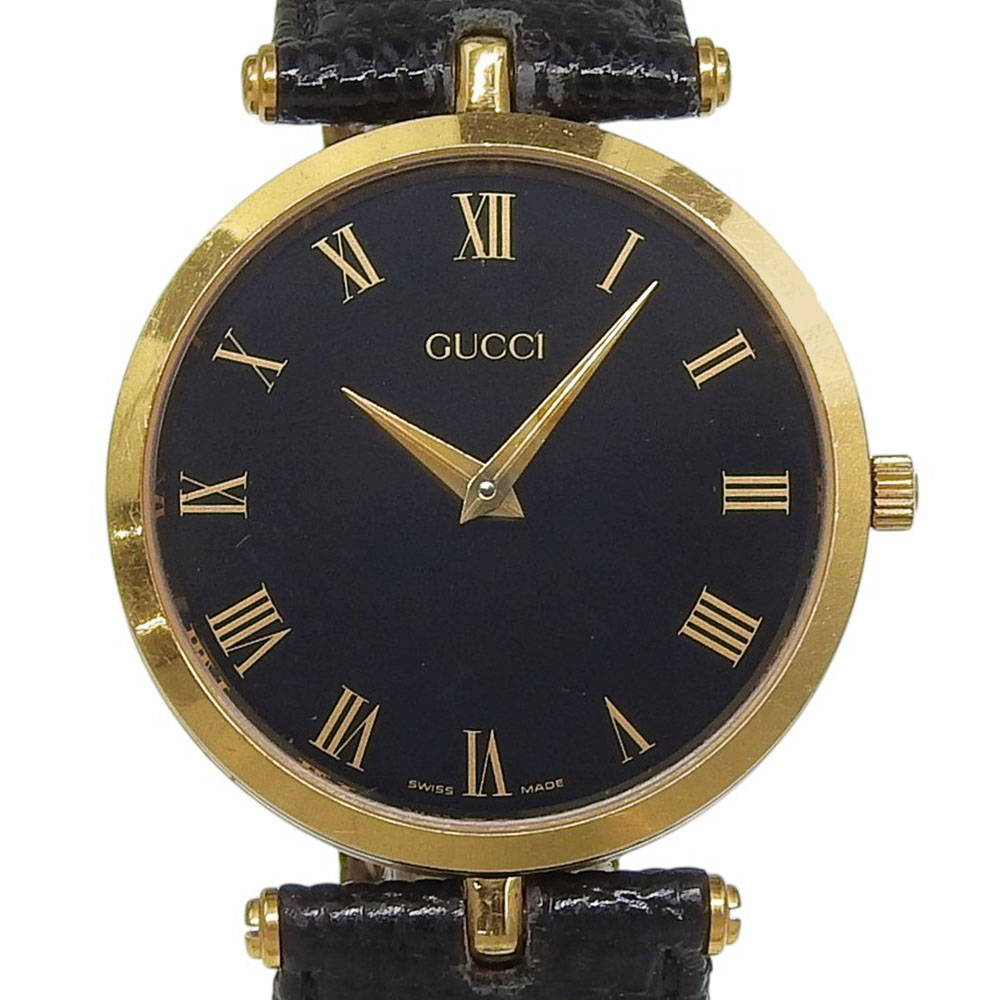 グッチ GUCCI 腕時計 金メッキ×リザード クオーツ アナログ表示 黒文字盤 メンズ【中古】|質にしきの【ブランド販売・買取】