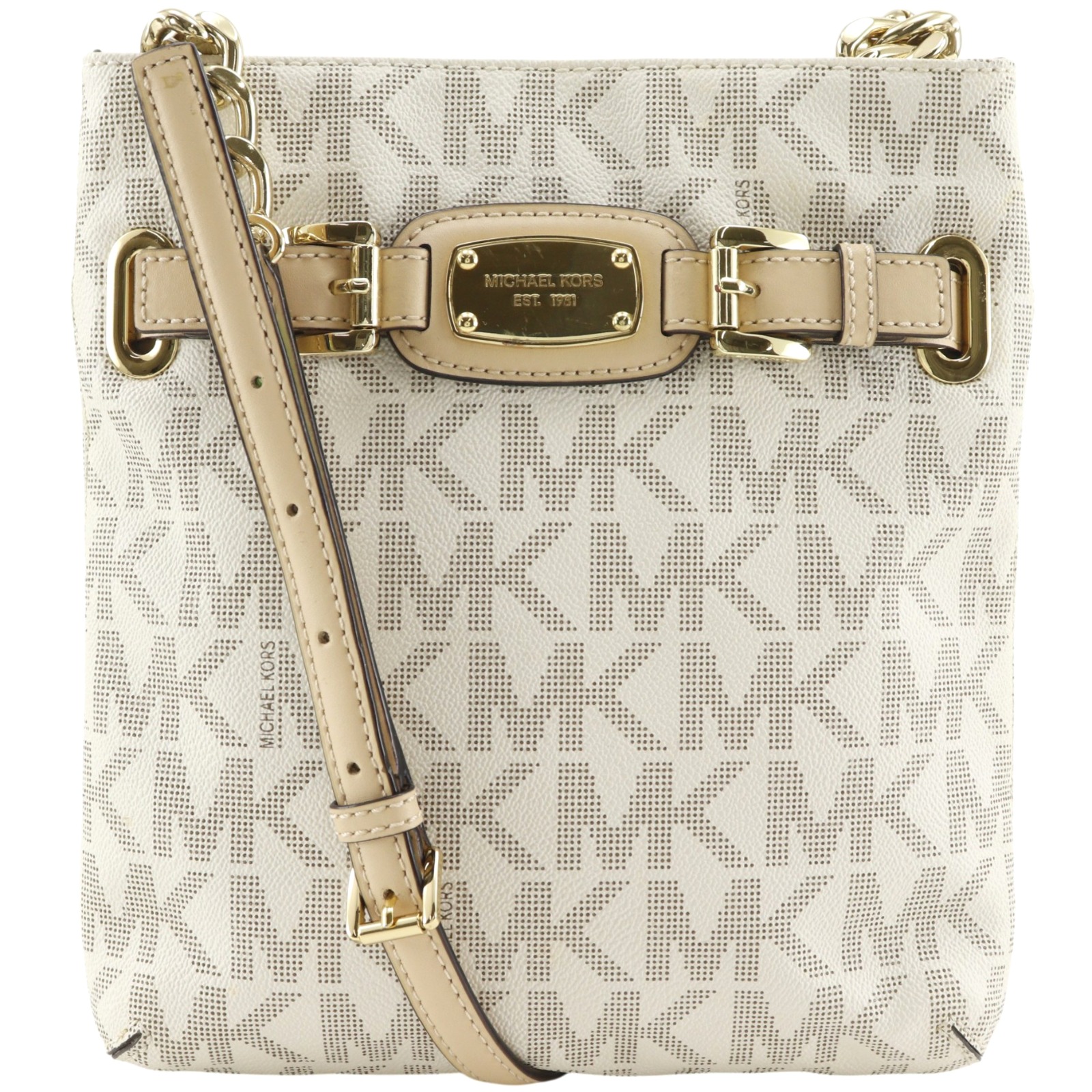 マイケルコース Michael Kors MKシグネチャー ショルダーバッグ 35F2GHMC3B PVC オフホワイト 斜め掛け マグネットタイプ MK signature レディース【中古】A-ランク｜質にしきの【ブランド販売・買取】