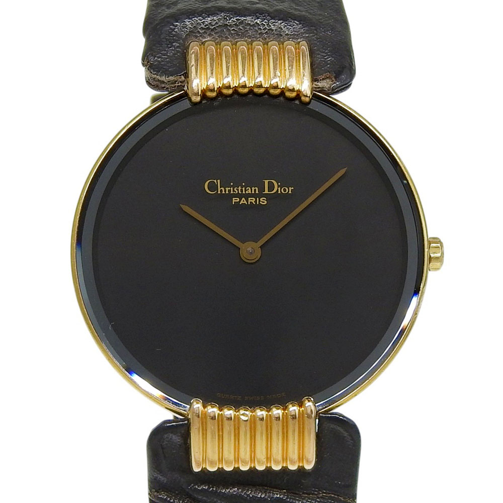 ディオール Dior バギラ 腕時計 L47.153.4 金メッキ×レザー クオーツ アナログ表示 黒文字盤 Bagira レディース【中古】|質にしきの【ブランド販売・買取】