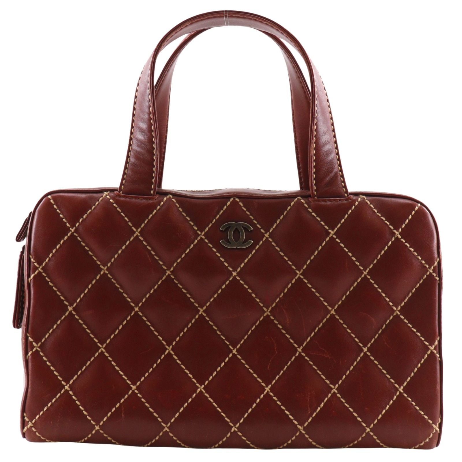 シャネル CHANEL ワイルドステッチ ハンドバッグ レザー 赤茶 手提げ A5 ダブルファスナー Wild stitch レディース【中古】｜質にしきの【ブランド販売・買取】 104,000円