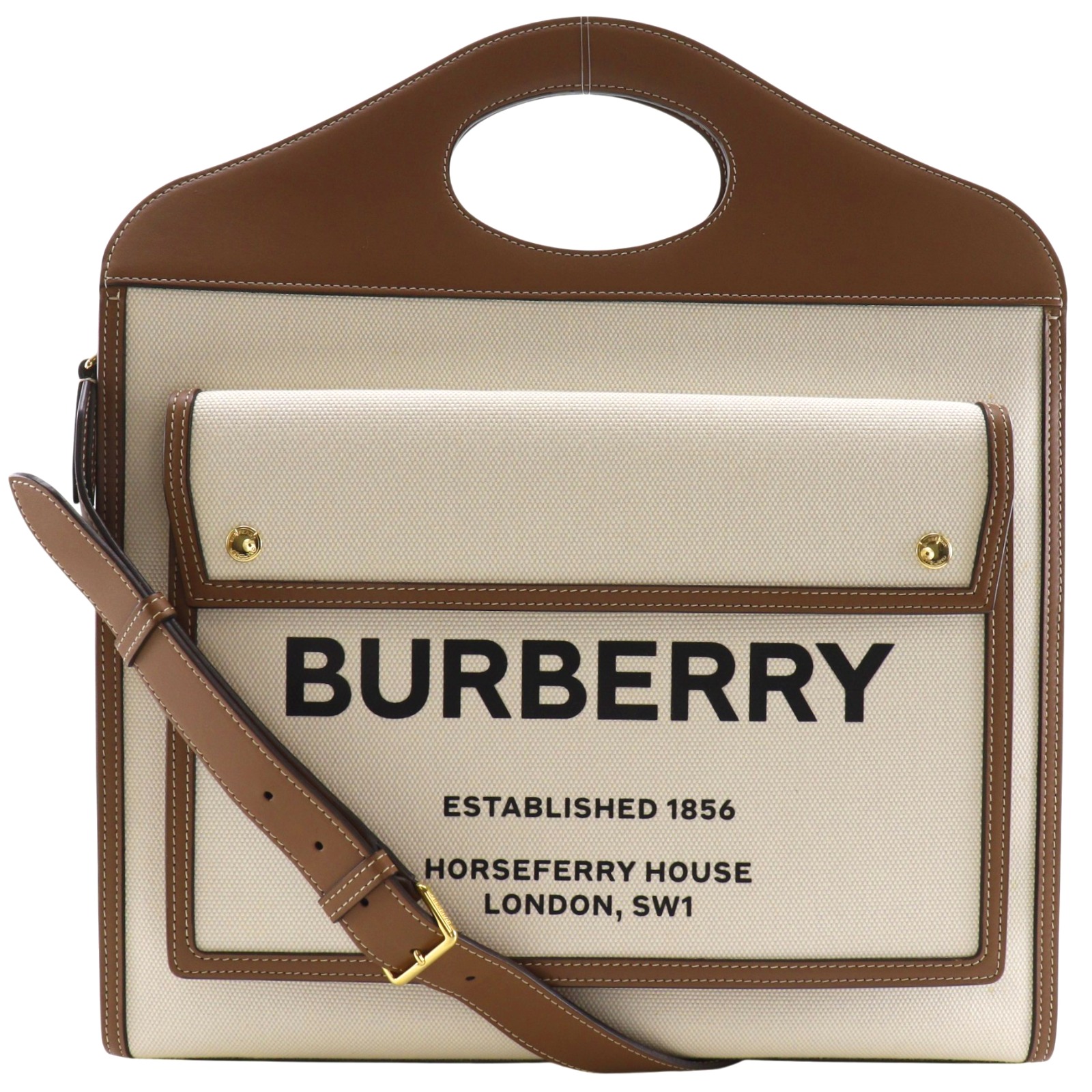 バーバリー BURBERRY ミディアム ポケットバッグ ハンドバッグ 2WAYショルダー 8031745 キャンバス&times;レザー 茶 肩掛け 手提げ 2way A4 オープン medium pocket bag レディース【中古】Aランク｜質にしきの【ブランド販売・買取】