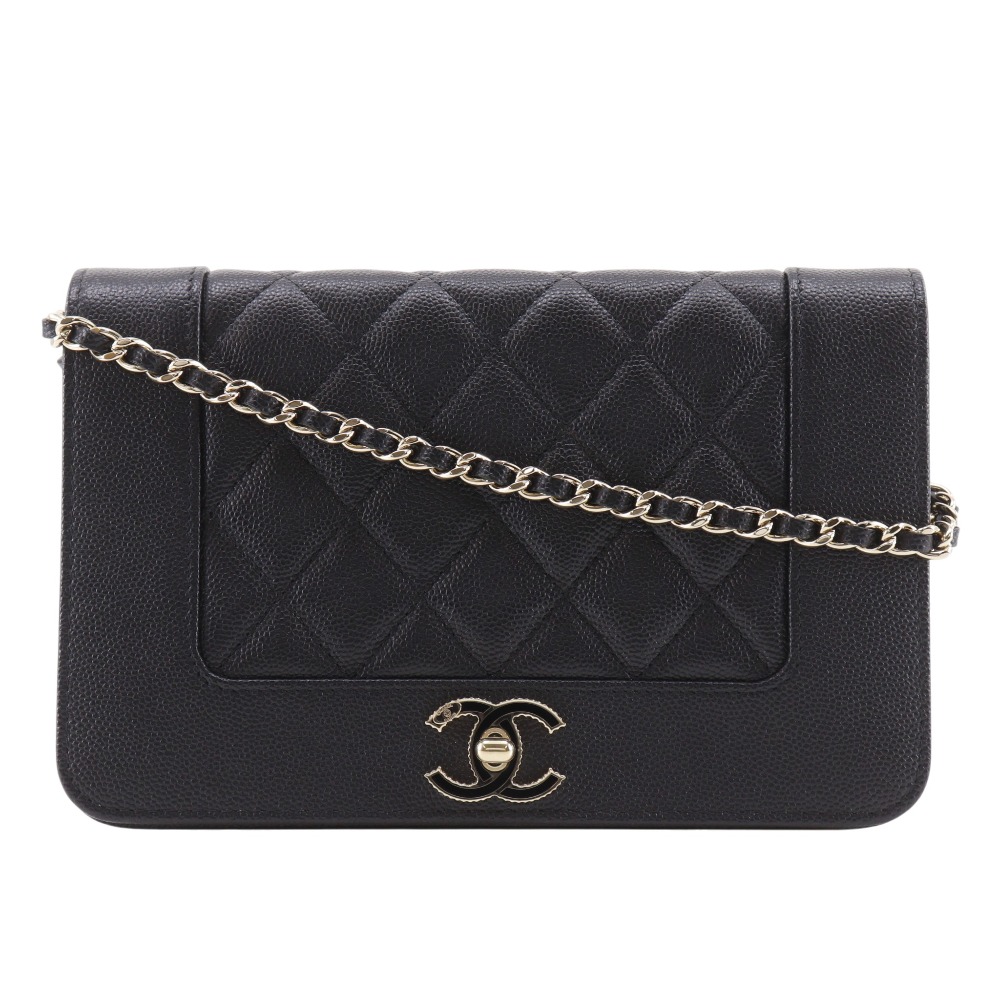 シャネル CHANEL マドモアゼル チェーンウォレット マトラッセ A80972 キャビアスキン 黒 マグネットタイプ Mademoiselle レディース【中古】Aランク｜質にしきの【ブランド販売・買取】