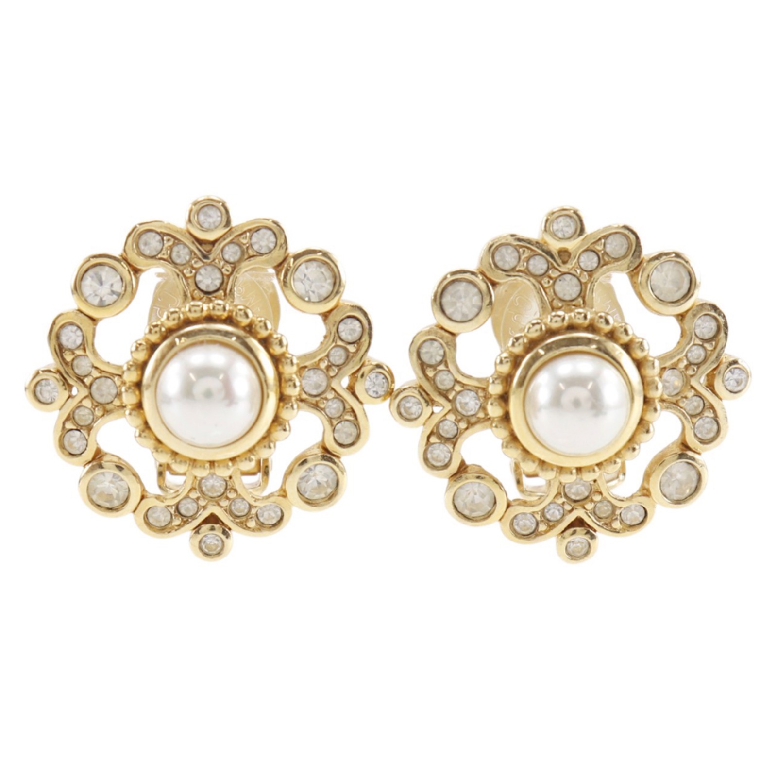 クリスチャンディオール Dior イヤリング ヴィンテージ 金メッキ&times;フェイクパール&times;ラインストーン 約22.8g レディース【中古】Aランク｜質にしきの【ブランド販売・買取】