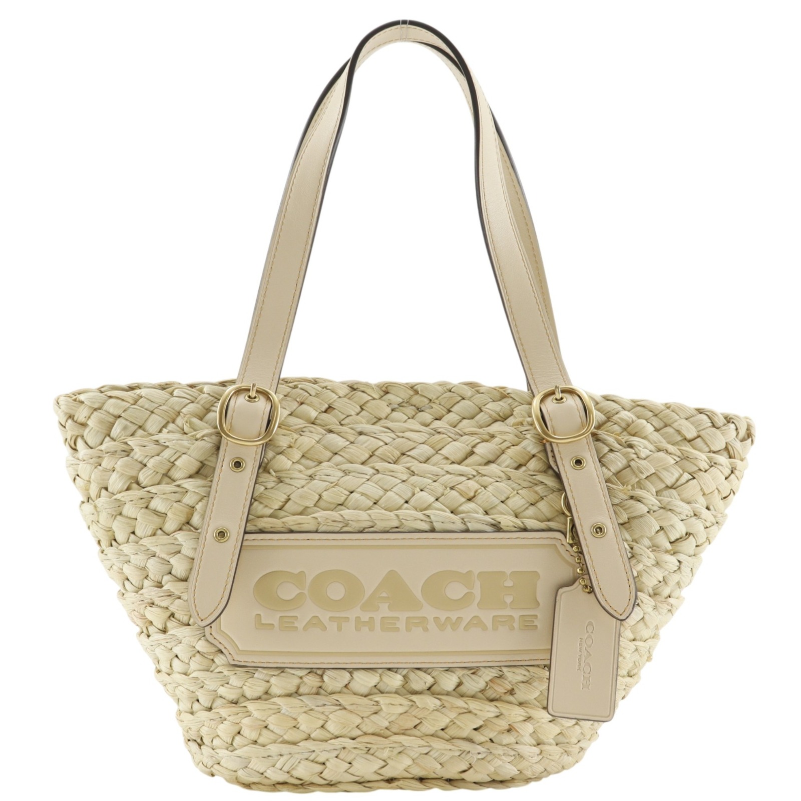 コーチ COACH ストラクチャード トートバッグ かごバッグ CJ638 ストロー&times;レザー ベージュ 肩掛け 手提げ マグネットタイプ Structured レディース【中古】A-ランク｜質にしきの【ブランド販売・買取】