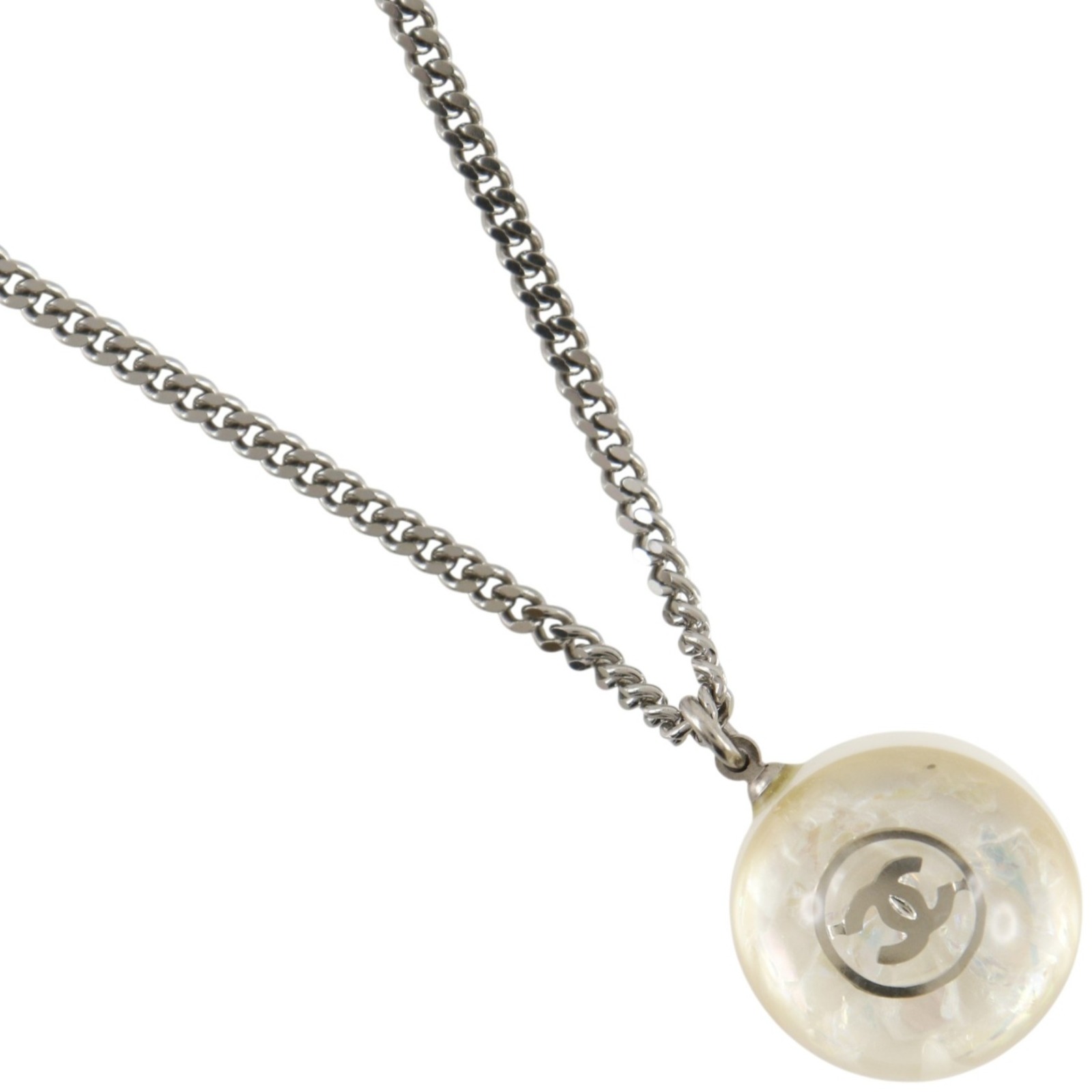 シャネル CHANEL ココマーク ボール ネックレス 金属製&times;プラスチック シルバー 約11.5g COCO Mark ball レディース【中古】A-ランク｜質にしきの【ブランド販売・買取】