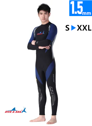 ウェットスーツ 男性 メンズ 1.5mm Dive&Sail 4127 メンズ ダイビングスーツ ブルー 男性用 XS/S/M/L/XL/XXL　送料無料画像
