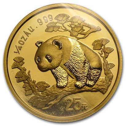 新品未使用 貨幣 1997 真空パック入りホビー 中国 パンダ金貨 1 4オンス 1