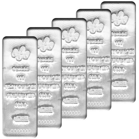 即納 　 【正規販売店】100オンス スイス PAMP製 シルバーバー 99.9% 【5本】セット ※※ 純銀 インゴット ingot シルバーバー SILVER 100oz 3110グラム 3110g@166953581