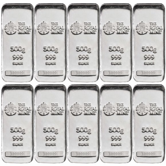 即納 　 500g イギリス ロイヤルミント製 シルバーバー 99.9%【10本】セット ※※ 純銀 インゴット ingot シルバーバー SILVER 500グラム 500g@167751598