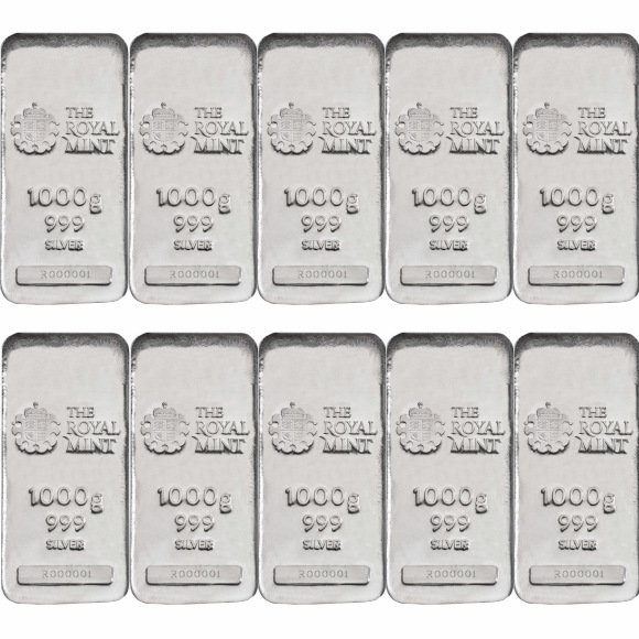 即納 　 1KG イギリス ロイヤルミント製 シルバーバー 99.9% 【10本】セット ※※ 純銀 インゴット ingot シルバーバー SILVER 1kg 1000グラム 1000g@167751603