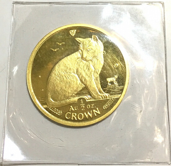 即納 　 1990 マン島キャット金貨 路地裏の猫 1/2オンス クリアケース付き【特選】@112149522