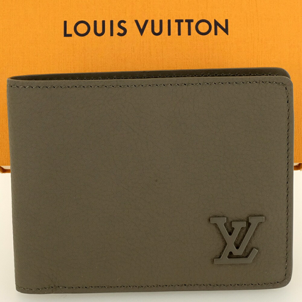 【未当て嵌める品】LOUIS VUITTON ルイヴィトン ポルトフォイユ･ミュルティプル 二つ折り紙入れ（御釣り入れなし） アエログラム・レザー カーキ M81734 RFID（集積回路手当て入り口・入口）