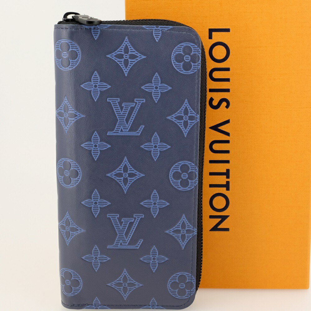 【美品】LOUIS VUITTON ルイヴィトン ジッピーウォレット・ヴェルティカル 長紙入れ（御釣り入れあり） モノグラム･影ぼうし ネイビーブルー M80423 RFID（集積回路手当て入り口・入口） 箱 保護すること袋 【中古】