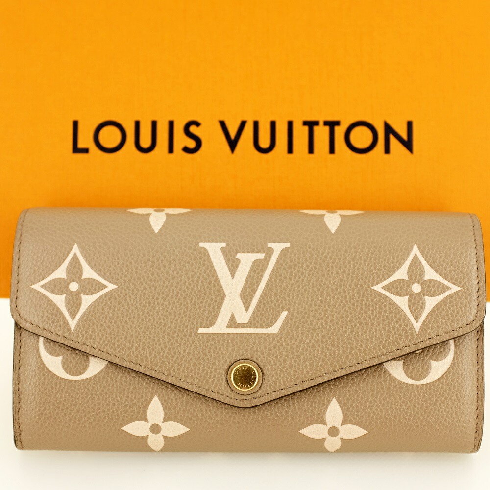 LOUIS VUITTON ルイヴィトン ポルトフォイユ・サラ NM 長財布（小銭入れあり） モノグラム･アンプラント レザー トゥルトレールクレーム M81049 RFID（ICチップ入り） ※イニシャル入り「M.K」 【中古】