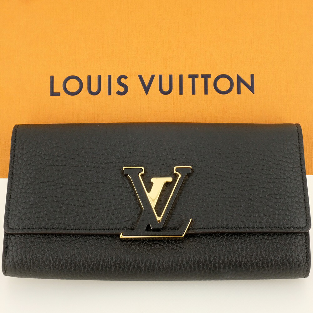 【新品負けず劣らず】LOUIS VUITTON ルイヴィトン ポルトフォイユ･カプシーヌ 長札入れ（御釣り入れあり） トリヨンレザー ノワール M61248 RFID（集積回路手当て入り口・入口）  【中古】
