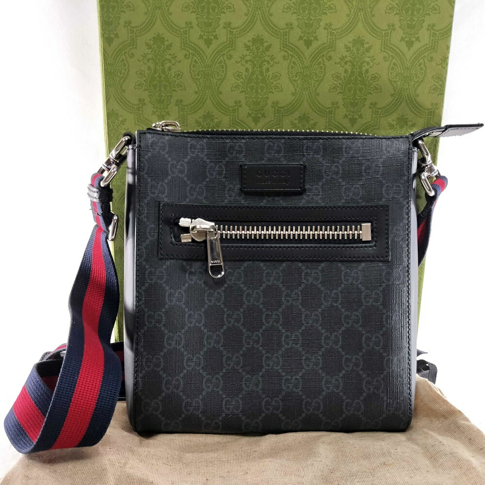 GUCCI グッチ GGスプリーム スモール メッセンジャーバッグ ショルダーバッグ キャンバス×レザー ブラック 523599 【中古】|ノースプラザ 店