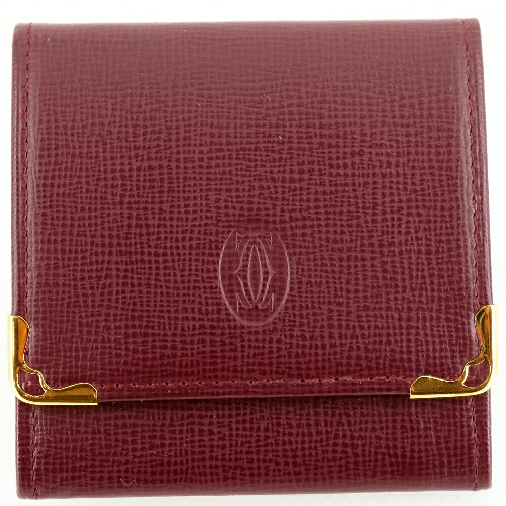☆未使用☆ Cartier マストライン コインケース ボルドー レザー 丸型 Cartier - Cartier カルティエ マストライン レザー コイン