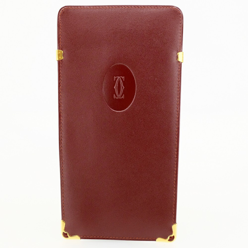 【新品同様】Cartier カルティエ メガネケース マストライン ボルドー レザー ゴールド金具 眼鏡ケース 【中古】