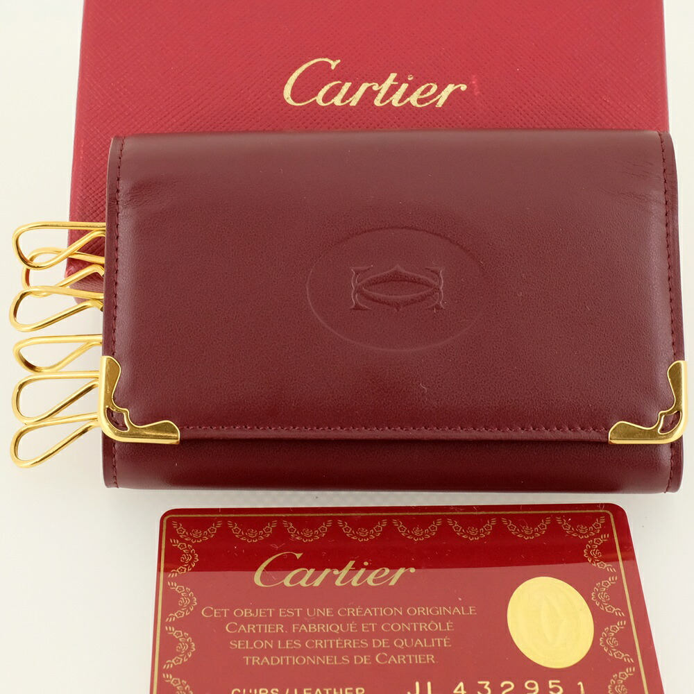 【新品同様】Cartier カルティエ マストライン 6連キーケース ボルドー ゴールド金具 L300452 ギャランティカード 箱 【中古】