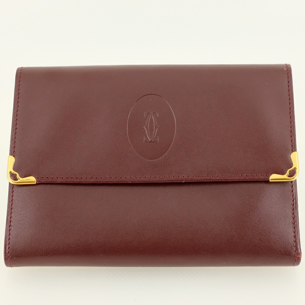 Cartier カルティエ マスト 三つ折り財布（小銭入れあり） カーフレザー本革 ボルドー L3000060 【中古】
