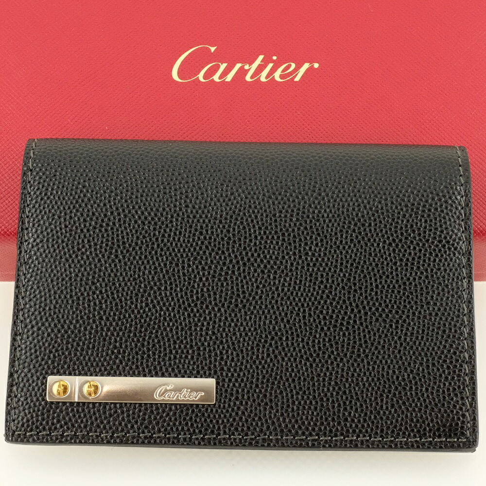 【未使用品】Cartier カルティエ レザー サントス カードケース・パスケース・名刺入れ 本革カーフ ブラック L3000771 ギャランティーカード、箱|ノースプラザ 店