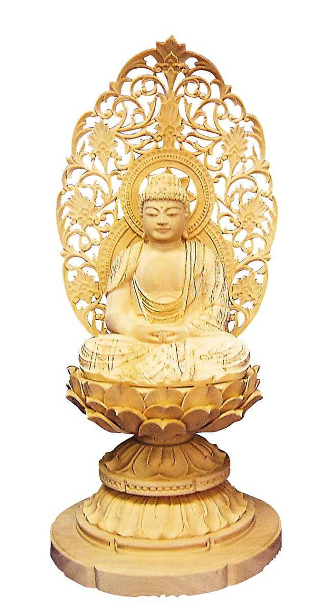 『仏像如来象』柘植丸台　座弥陀（金泥付）　唐草光背　2.0寸
