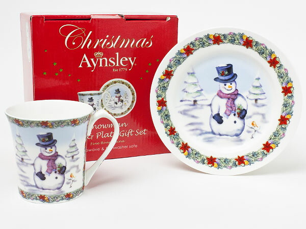 エインズレイ クリスマス マグカップ＆一皿（スノーマン） aynsley-13茶の葉のふじい・藤井茶舗