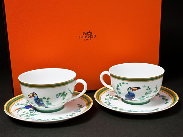 エルメス/HERMES ティーカップ&ソーサー(トゥカン Toucans)ペア hermes-03お茶のふじい・藤井茶舗|お茶のふじい