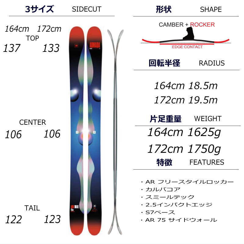 143cm 84mm幅] 23-24 ARMADA ARV 84 AAATTACK2 1314 フリースキー＋