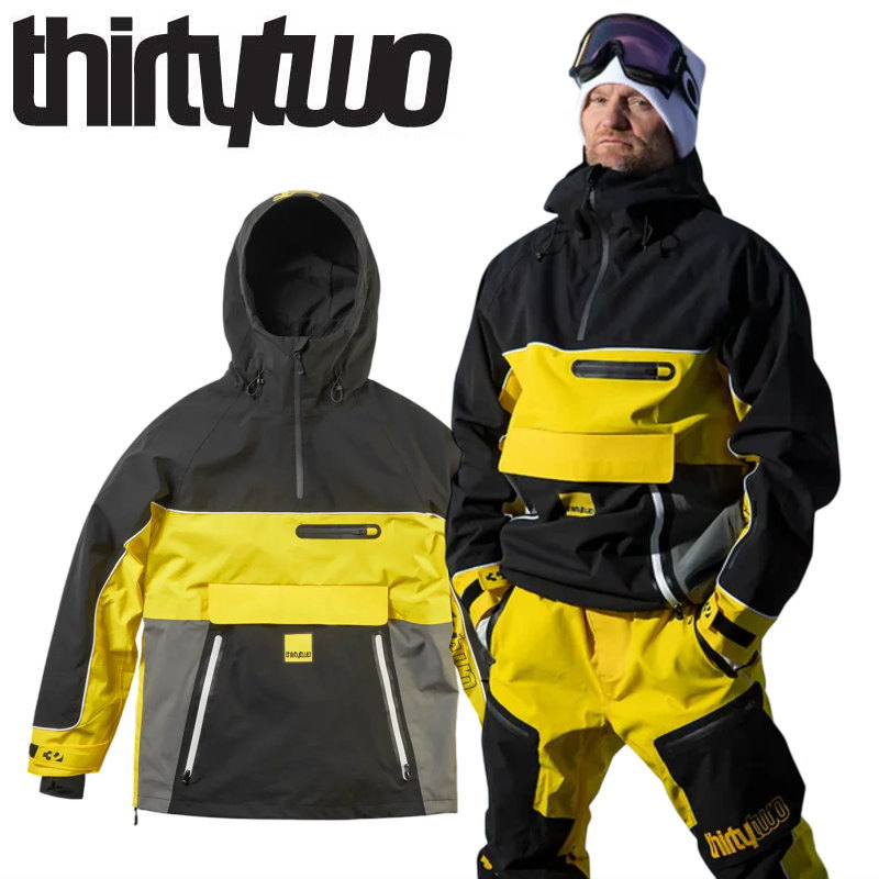 25-26 THIRTYTWO LIGHT ANORAK JACKET BLACK YELLOW サーティツー パーカ上衣 JKT メンズ スノーボード スノボウェア 型挙げ句の果て 旧模範例 ★ 日本置き目品