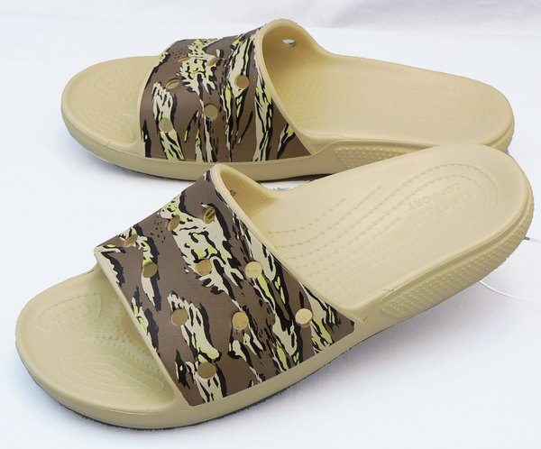 【クロックス30cm】CROCS：クラシック クロックス プリンテッド カモ スライド：ボーン(207280-2Y2 classic crocs printed camo slide)：ビッグサイズ：大きいサイズ：サンダル30cm画像