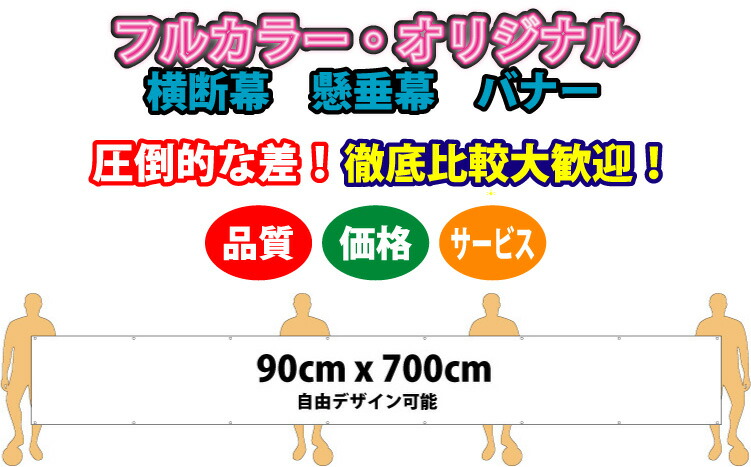 盛りだくさんひな型横断幕 90糎 x 700糎 布製（ウィンドブレーカー出どころ） 【貨物輸送無料】