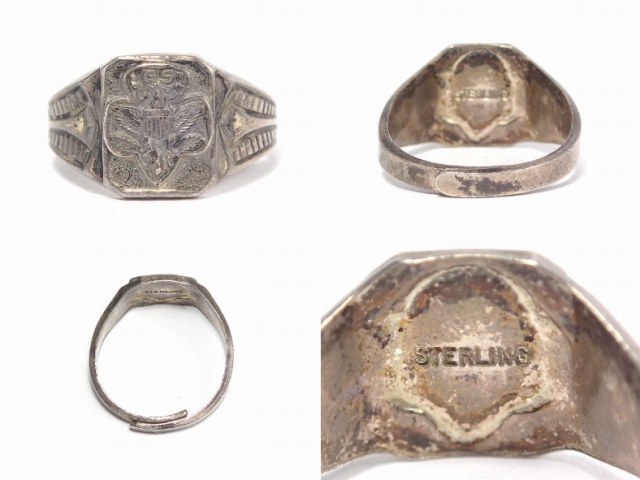 ヴィンテージ 1940年代 Usa製 ガールスカウト 白頭鷲 Sterling スターリングシルバー製 アジャスター式 リング 指輪 11号 M 中古 送料無料 Crunchusers Com