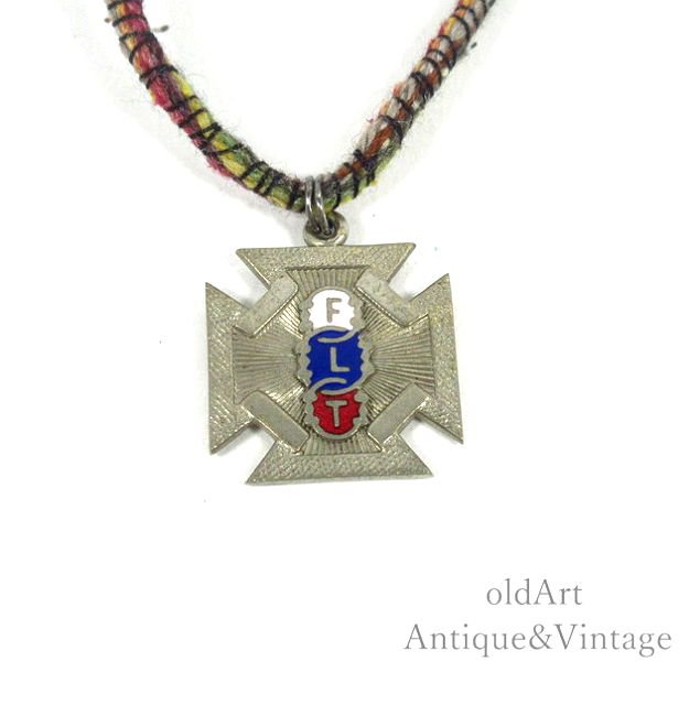 USA製 アンティーク 1910日にち Odd fellows オッドフェローズ FLT しろがね色 七宝焼き 袖時計 フォブ シャンデリヤ 頭顱 頸飾り 【N-20465】【中古】【貨物輸送無料】 ジュエリー・アクセサリー-ネックレス・ペンダント